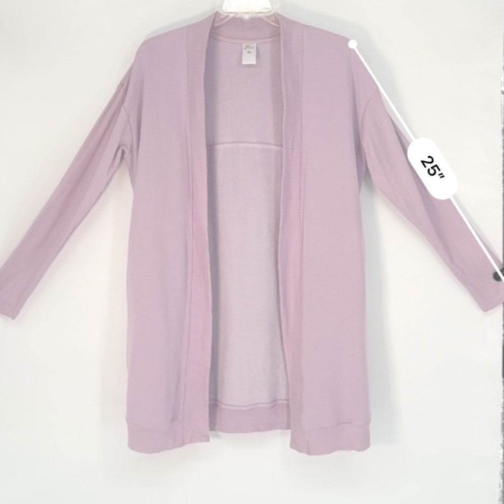 PBX Pro Lavender Fleece Lined Open Front Cardigan Pockets Purple L Chic 101-31 - Picture 7 of 10